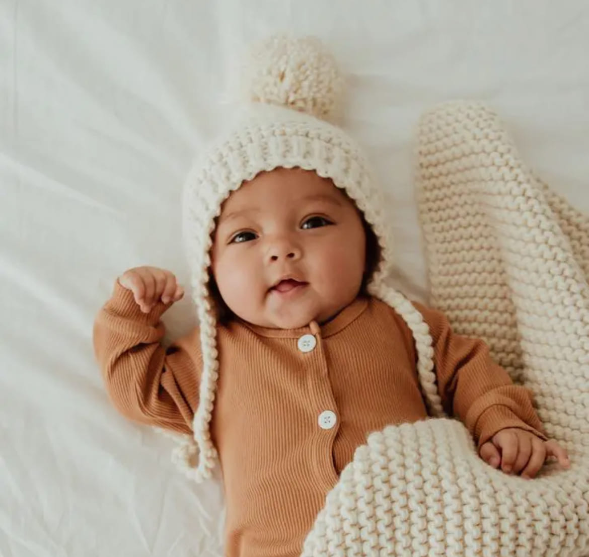 Natural Garter Stitch Knit Bonnet